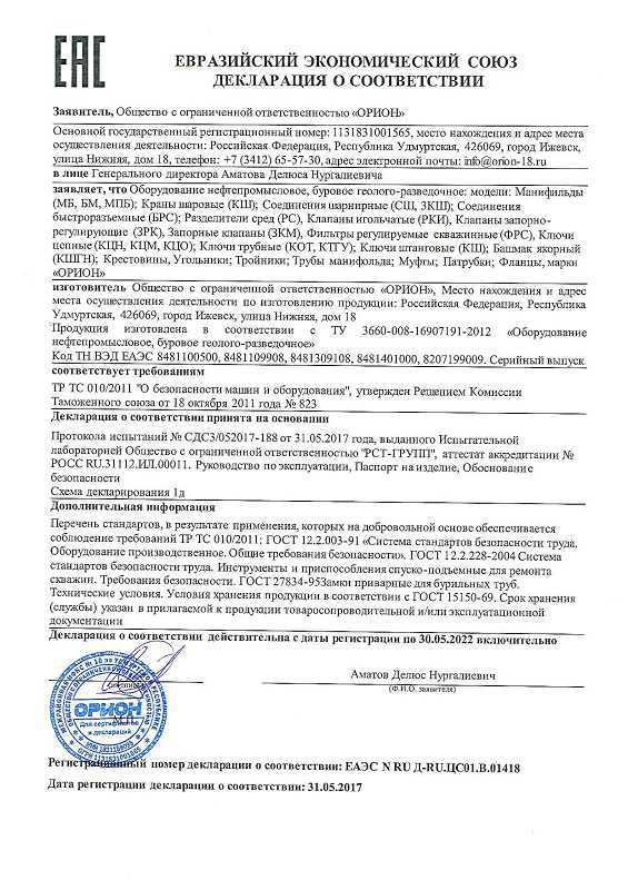 Гидравлическая схема без распределителей Декларация о соответствии