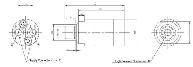 Габаритные размеры мультипликатора давления miniBOOSTER HC2